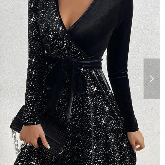 Solid Color Sequined Velvet Dress