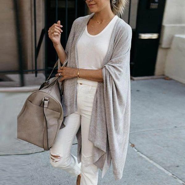 Ms Long loose irregular hem coat of knitting cardigan