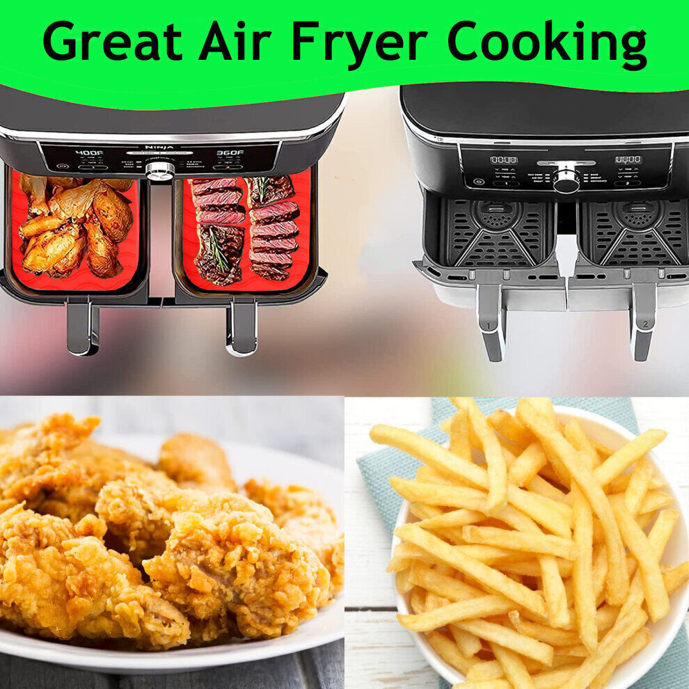 2 PCS Air Fryer Silica Gel Baking Pan Dual Basket Liner Handle Baking Oven New