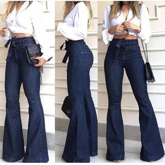 Micro elastic lace-up flared pants