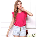 USA SIZE Large size chiffon t-shirt Solid color short-sleeved shirt Feifei sleeve chiffon shirt