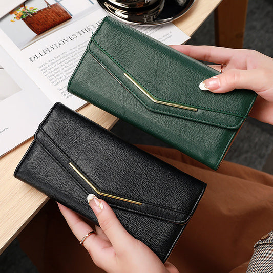 Women's Long Three-fold Stitching Fashion Multi-card-slot Leather Oil Wax Leather Large-capacity Wallet