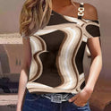 Women's Summer Simplicity Short-sleeved Metal Buckle Printed T-shirt