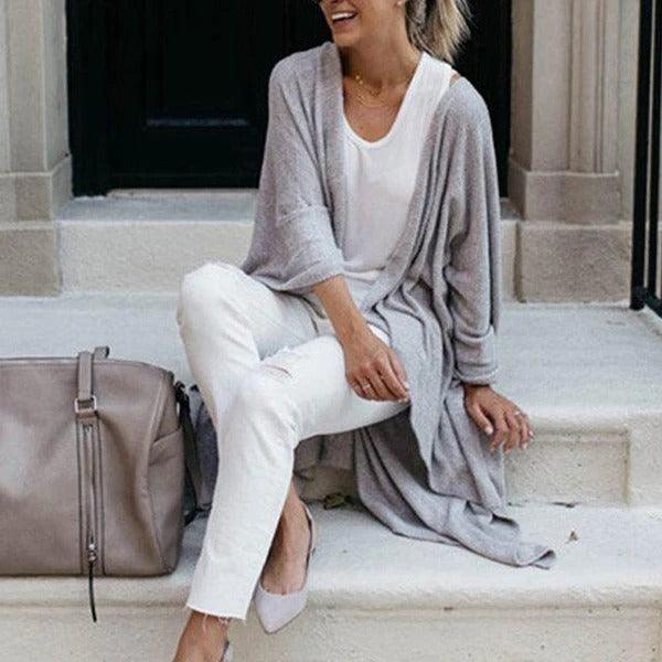 Ms Long loose irregular hem coat of knitting cardigan