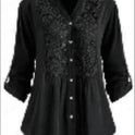 Women's Long Sleeve V-Neck Shirt Plus Size Lace Shirt