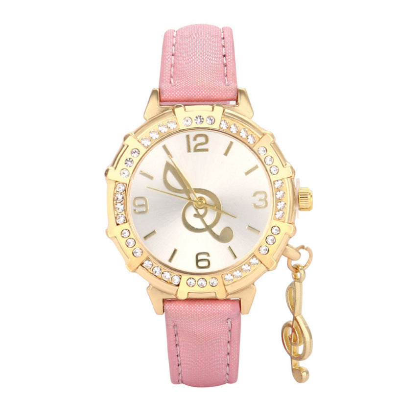 Straps Round Diamond-Inlaid Notes Ladies Watch