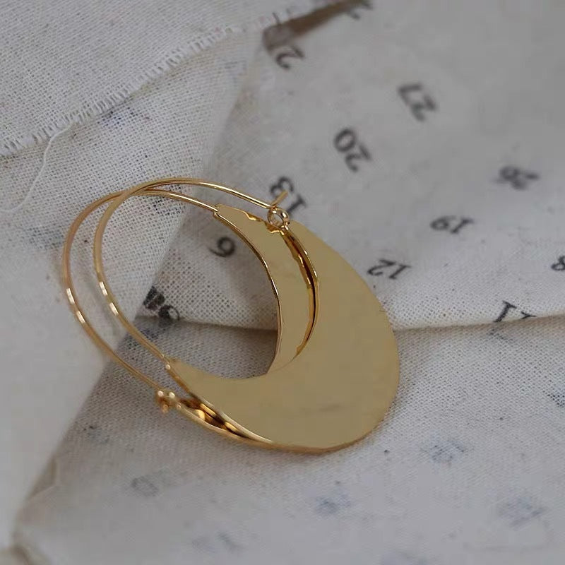 Hammer Surface Oval Earrings Temperament Unique Gold-plated Fan-shaped