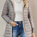 Mid-length Loose Hooded Fleece-lined Quilted Cotton Jacket
