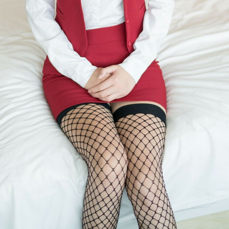 Women's See-through Thigh Black Long Tube Mesh Stockings