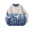 American Fashion Brand Retro Snow Mountain Tie-dye Crew Neck Pullover Sweater