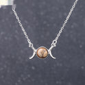 Vintage Crescent Lock Bone Moon Sun Pendant Silver Women's Natural Stone Necklace