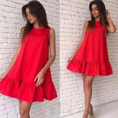 Loose Round Neck Sleeveless Pleated Dress