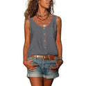 Summer Women's Solid Color And V-neck Button Vest Shirt