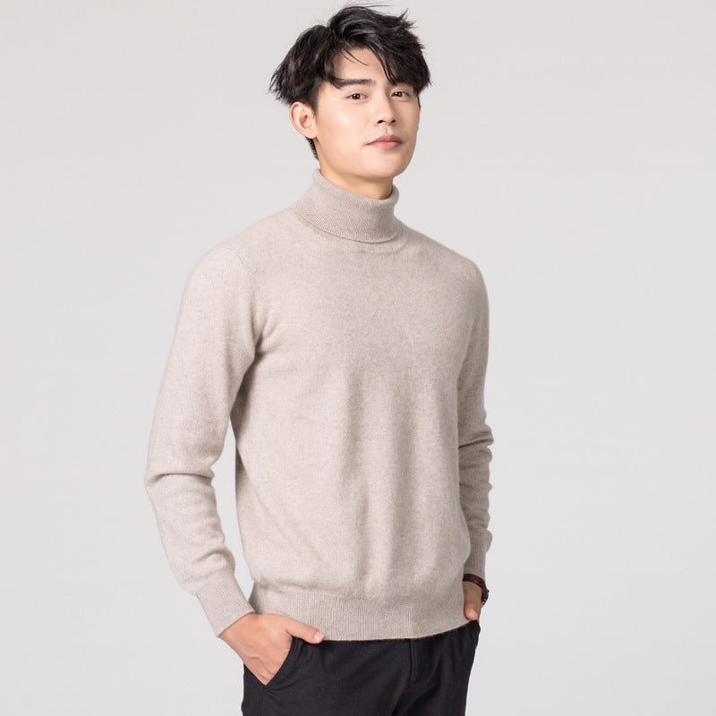 Knit Sweater Men High Neck Pullover Solid Color Slim Fit