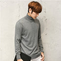 Knit Sweater Men High Neck Pullover Solid Color Slim Fit