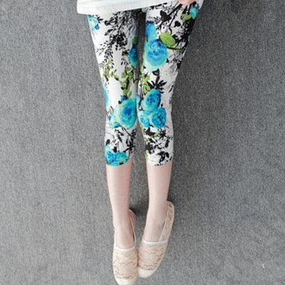 Flower Cropped Pants Women's Stretch Milk Silk Printed Leggings