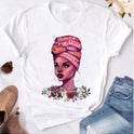 African Girl Fashion Explosive Head Women'S White Round Neck T-Shirt