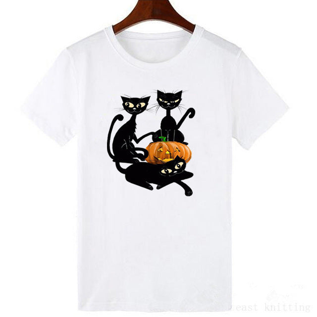 New Women's Black Cat The Print Of Cat's Paw Short Sleeve Loose