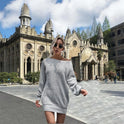 Women's Casual Off-the-shoulder Lantern Sleeve Knitted Sweater Dress