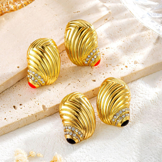 Fashion Special-interest Titanium Steel Gold-plated Diamond-embedded Conch Stud Earrings For Women