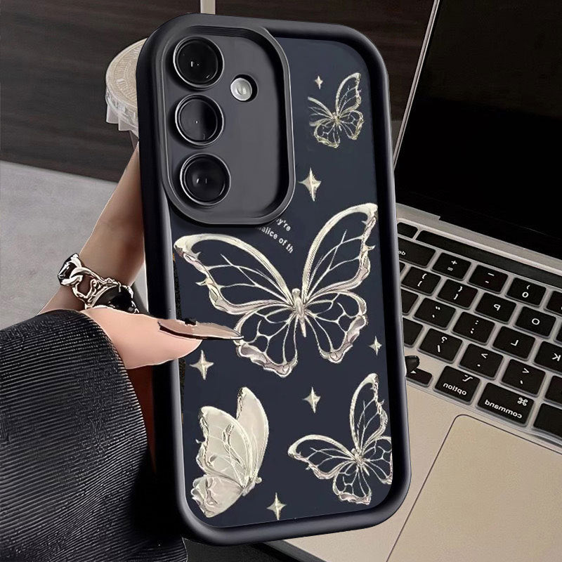 New Painted Silver Butterfly Drop-resistant Phone Case