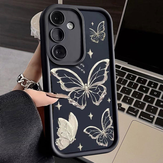 New Painted Silver Butterfly Drop-resistant Phone Case
