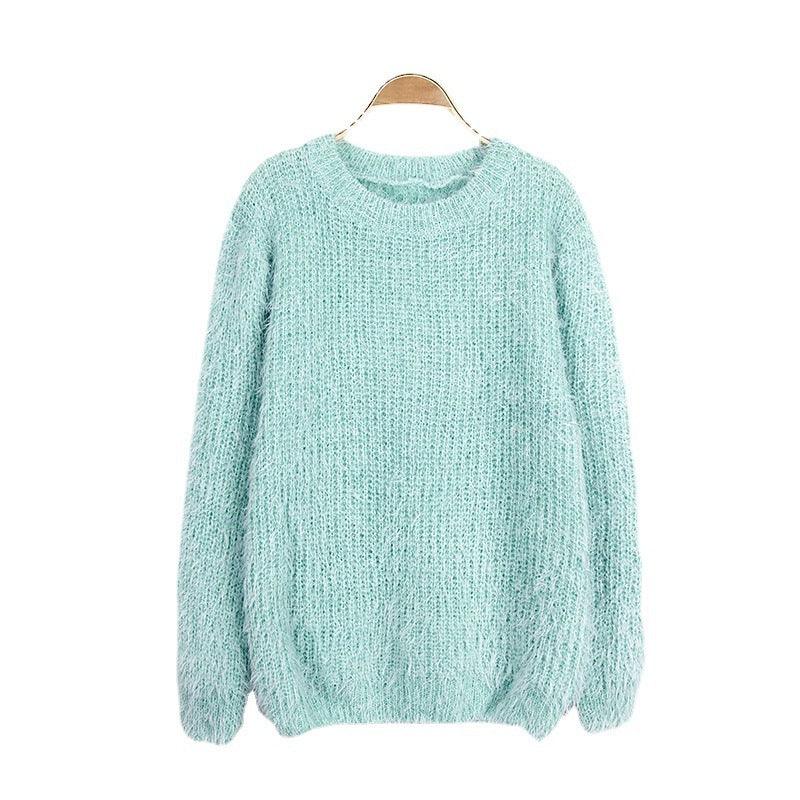 Women's Loose Candy Colored Mohair Pullover Sweater
