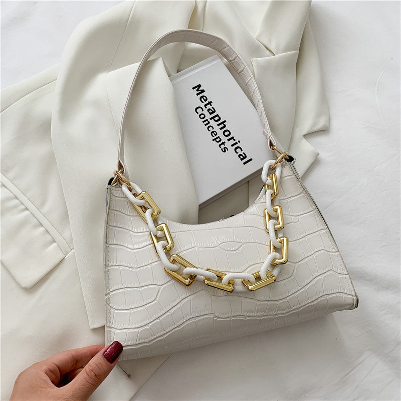 Fashion Stone Texture Shoulder Bag With Chain Women's Underarm Bag