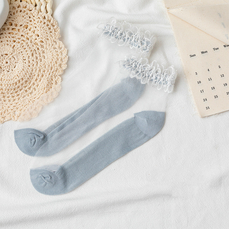 Women's Fashion Pearl Crystal Lace Socks