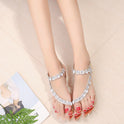 Fashion Rhinestone Flip-flop Sandals Wedge Sandals Female Back Strap Metallic Color