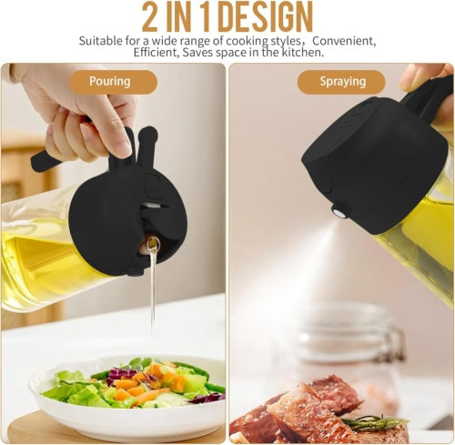 16Oz Oil Spray Bottle Kitchen Cooking Oil Dispenser Dual-Purpose Glass Sprayer