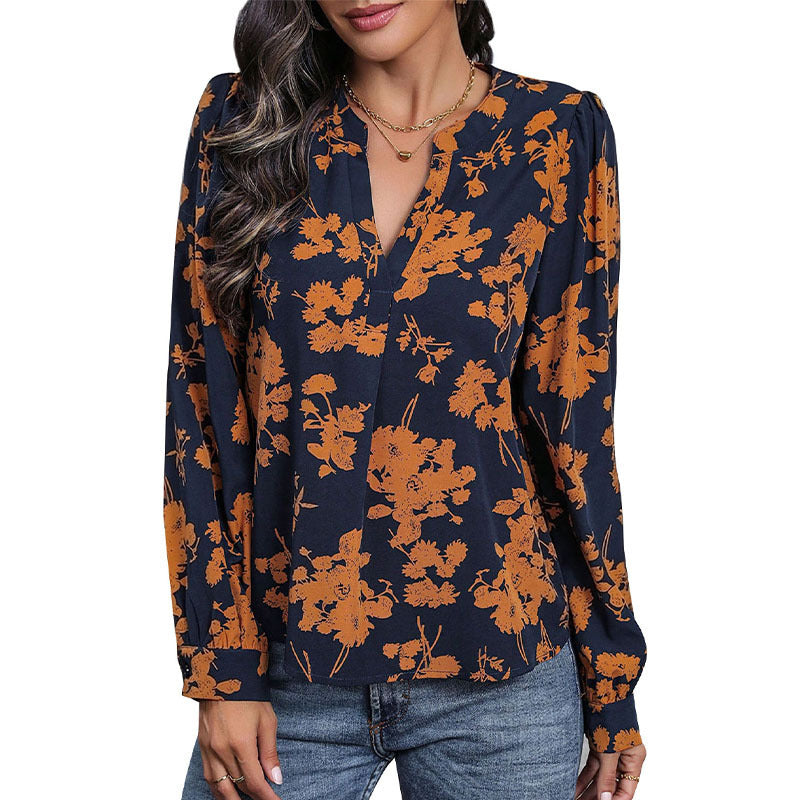 Top Pullover V-neck Printed Shirt