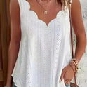 Plus Size Eyelet Cut Out Tank Top, Casual Scallop Trim V Neck Sleeveless Top For Summer, Women's Plus Size Clothing