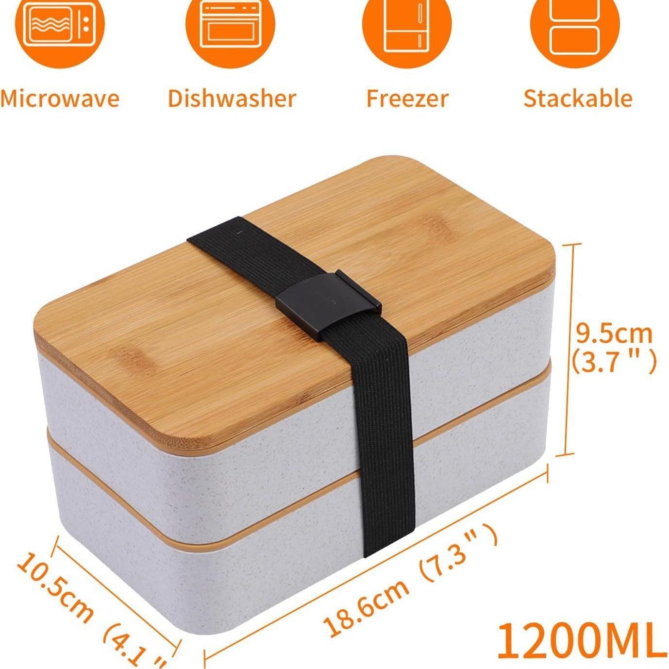 Japanese-style Bamboo Wood Cover Double-layer Plastic Microwaveable Portable Bento Box Suit