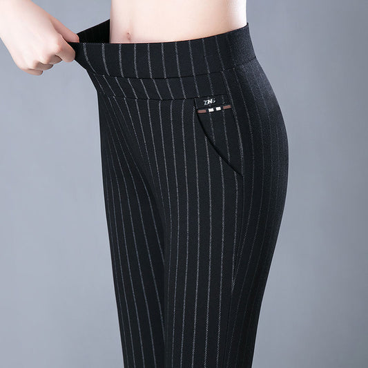 Elastic High Waist Spring Leisure Elastic StripeStraight-leg Pants