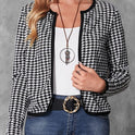 Casual Cardigan Long Sleeve Houndstooth Short Women's Coat