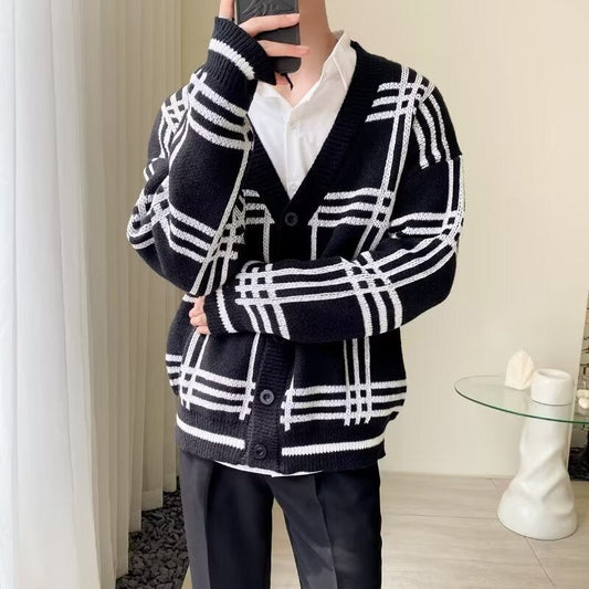 Striped Knitted Cardigan Coat Retro Men