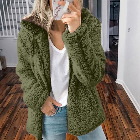 Women's Casual Hooded Woolen Jacket