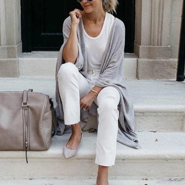 Ms Long loose irregular hem coat of knitting cardigan