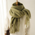 Solid Color Versatile Winter Warm Extended Tassel Scarf
