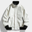 PU Texture Fashion Korean Style Trends Stand Collar Zipper Men's Leather Jacket
