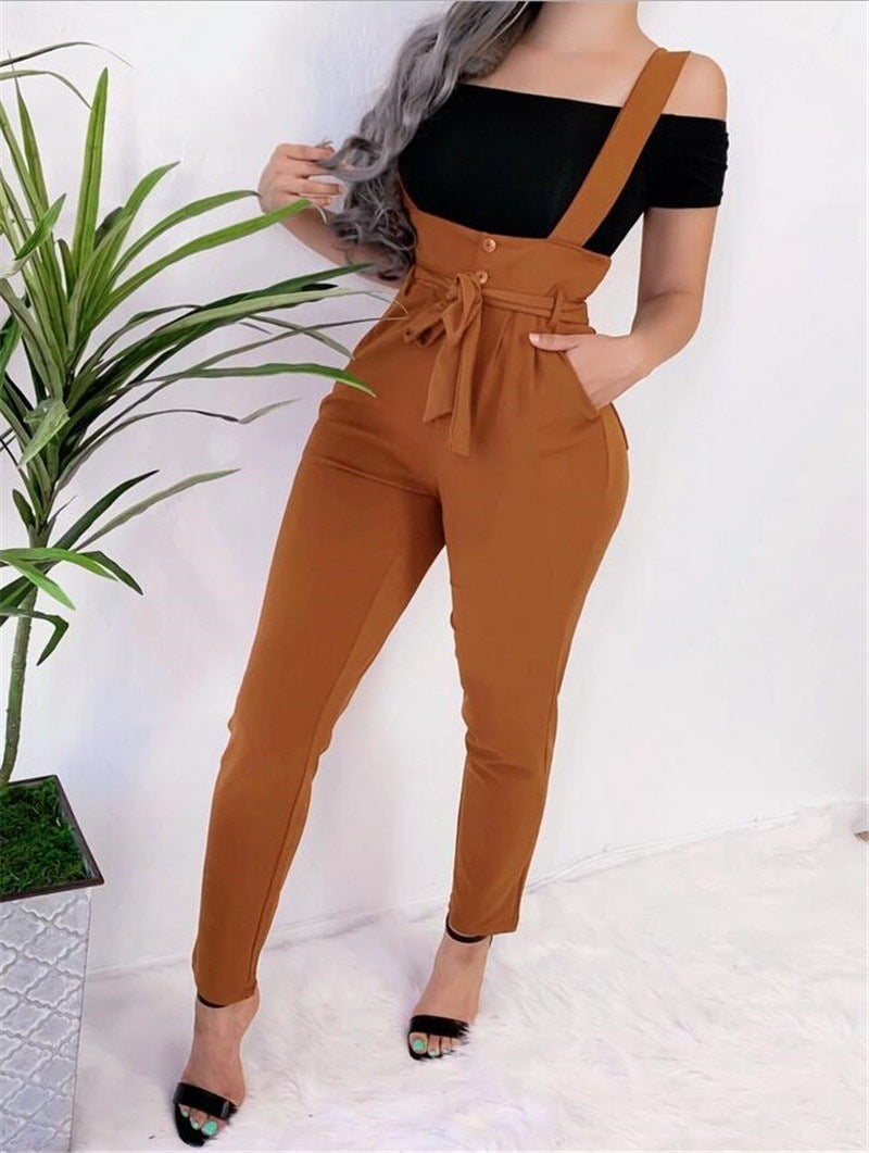 Fashion sexy slim casual suspender trousers