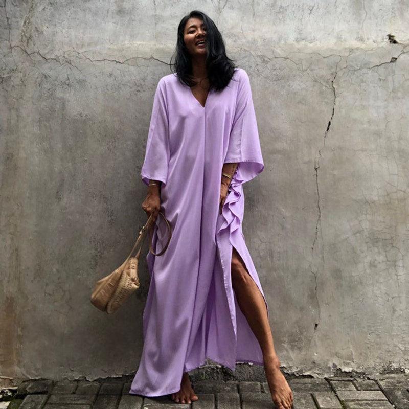Solid Color Seaside Vacation Dress Loose Overclothes Robe For Women