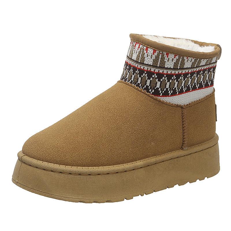 Fleece-lined Thick Fashion Ethnic Style Short Women's Cotton Boots