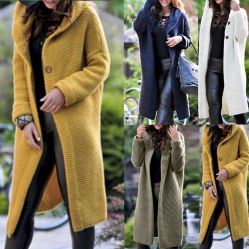 NEW Women's Baggy Cardigan Coat Tops Ladies Chunky Knitted Sweater Jumper Hood