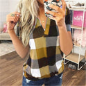 Women's New Shirt Plaid Printed V-Neck Short-Sleeved Shirt T-Shirt Women