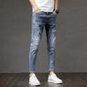 Men's Ripped Denim Slim-fitting Ankle Length Trousers Pants