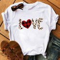 Spring Women's Cartoon Leopard Print Heart Printing T-shirt