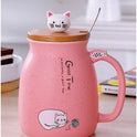 450ml Cartoon Ceramics Cat Mug With Lid and Spoon Coffee Milk Tea Mugs Breakfast Cup Drinkware Novelty Gifts