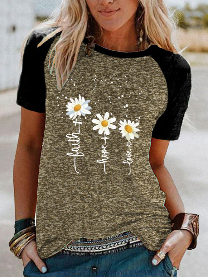 Three Little Daisies Print Short-sleeved T-shirt